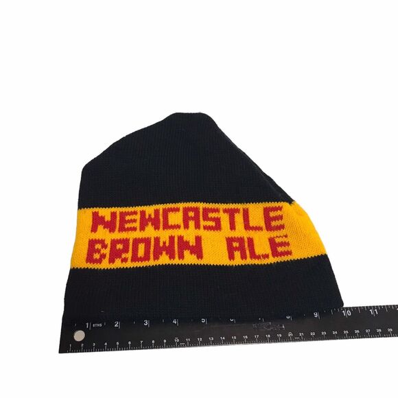 Newcastle Brown Ale Beer KNIT Beanie Ski Hat Cap Yellow Black Skiing Winter Snow - Picture 2 of 5